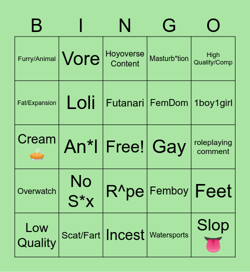 Rule 34 BlackScreen Roulette Bingo Card