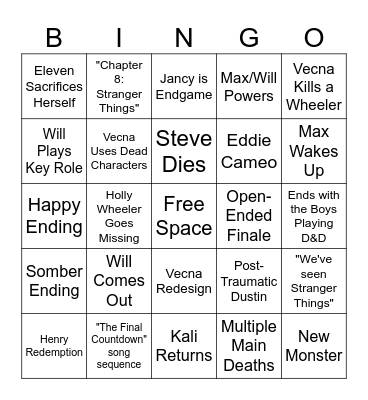 Stranger Things 5 Bingo Card