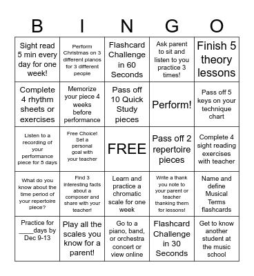 Fall Piano Bingo Card