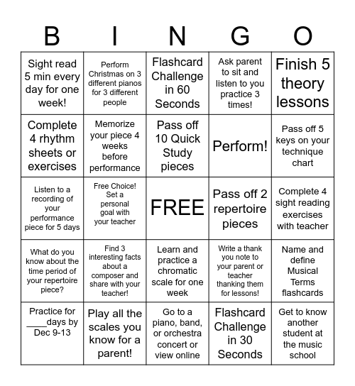 Fall Piano Bingo Card