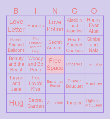 Disney Romance Bingo Card