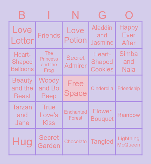 Disney Romance Bingo Card