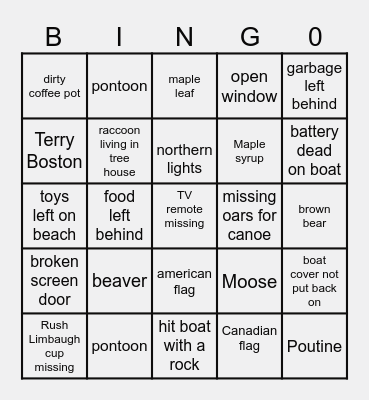 CANADIAN BINGO Card