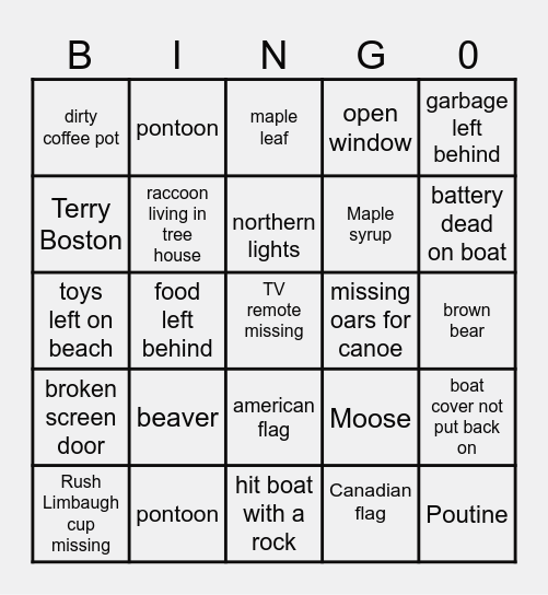 CANADIAN BINGO Card