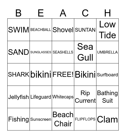 BEACH PARTY BINGO Card