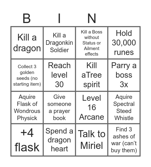 Elden Ring Bingo Card