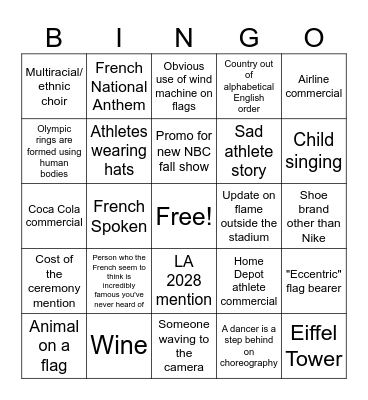 2024 Summer Olympics Bingo Card