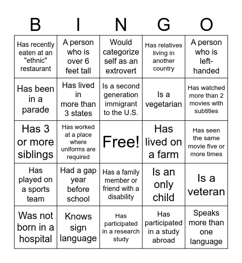 DEI BINGO Card