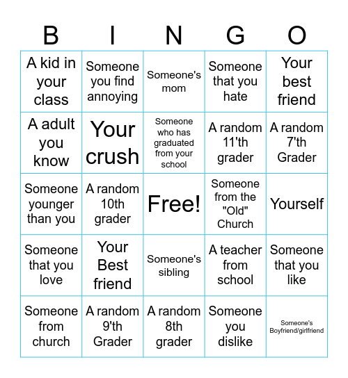 People you see at events Bingo Card