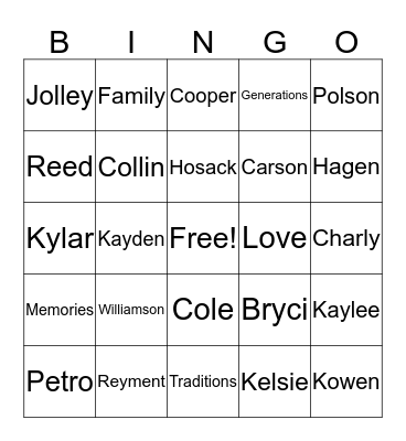 Family Reunion 2016 Bingo Card