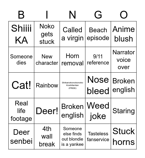 Shikanoko Bingo Card