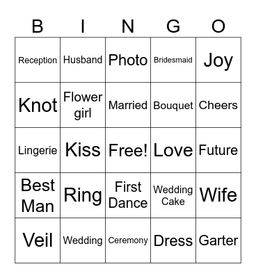 Rachel's Bridal Shower Bingo Card