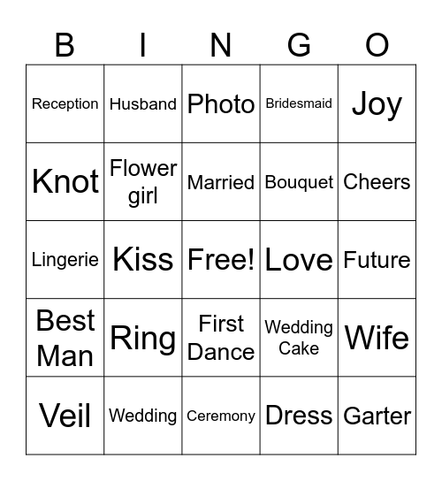 Rachel's Bridal Shower Bingo Card