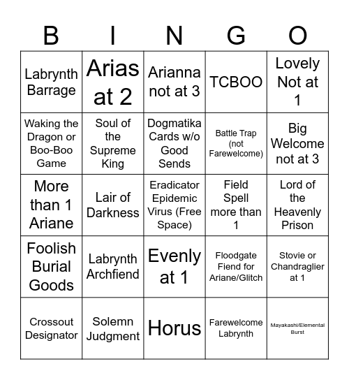 Labrynth Ladder Bingo Card