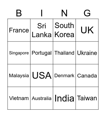 Hello .. Where are you from? Bingo Card