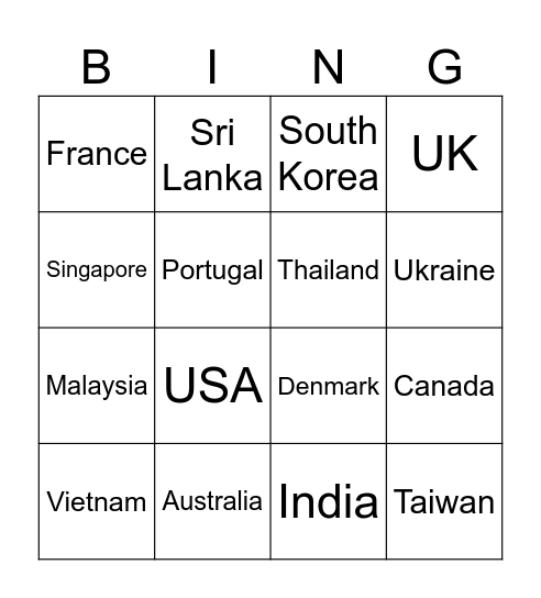 Hello .. Where are you from? Bingo Card