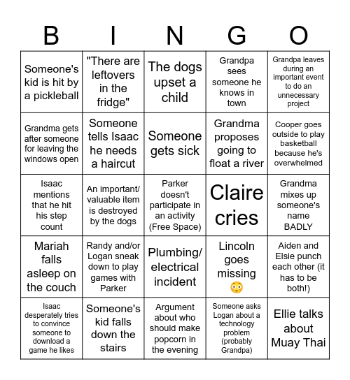 Dunn Family Reunion Bingo Card