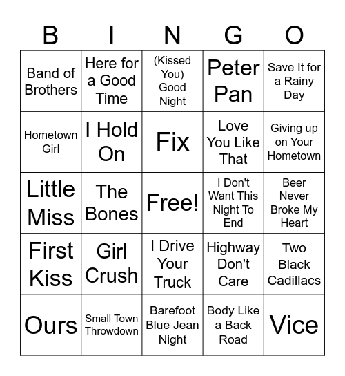 2010's Country Bingo Card