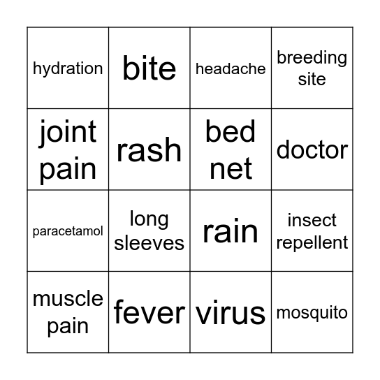 Dengue Fever Bingo Card