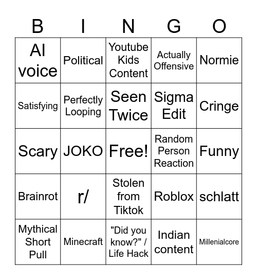 Untitled Bingo Card