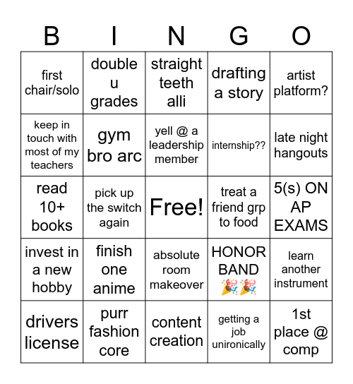 senior yr 2024 Bingo Card