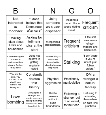 Red Flags Bingo Card