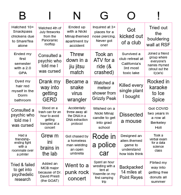 Berkeley Experiences Bingo Card