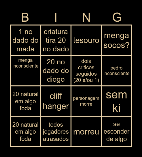 RPG Bingo Card