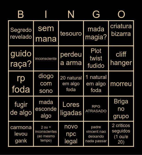 RPG Bingo Card