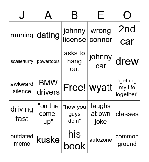 JAbe Bingo Card