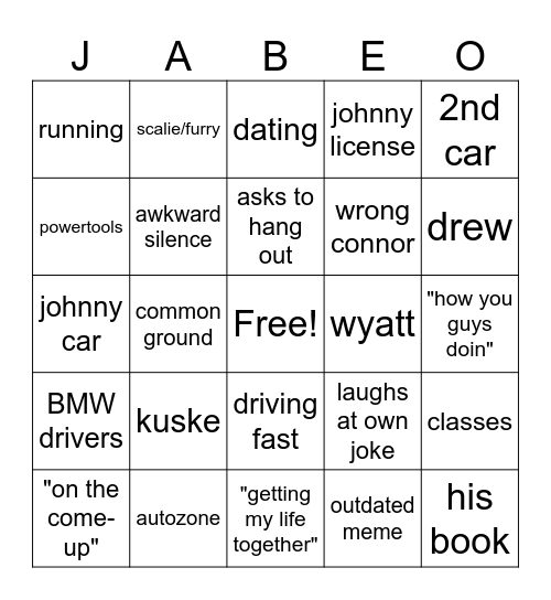 JAbe Bingo Card