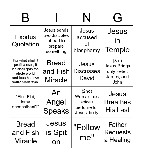 The Gospel of Mark Bingo Card