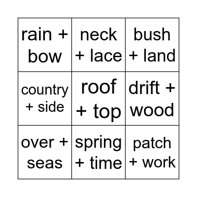 Compound words Bingo Card