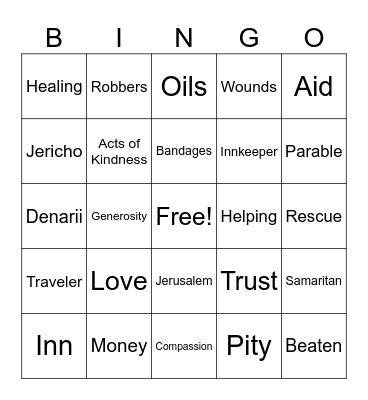 The Good Samaritan Bingo Card