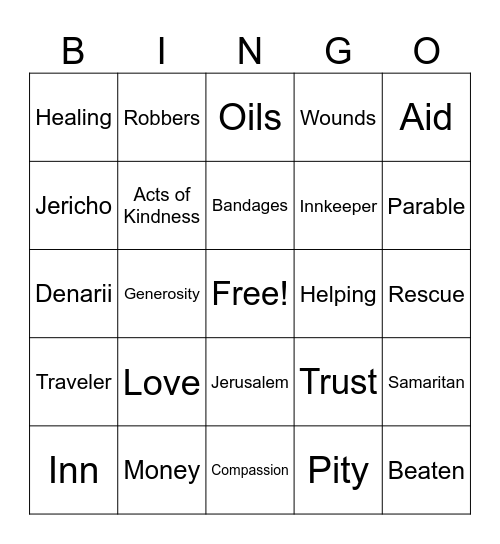 The Good Samaritan Bingo Card