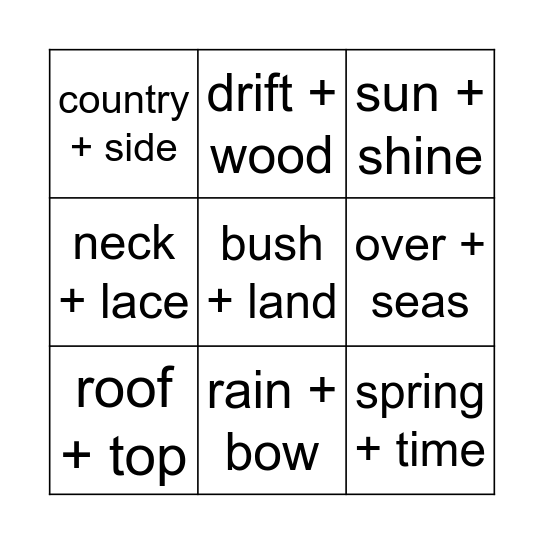 Compound words Bingo Card