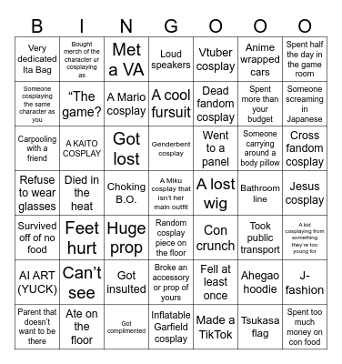 Wasabicon 2024 Bingo Card