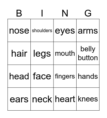 Bodyparts Bingo Card