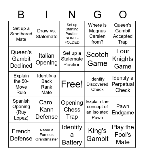 Chess Bingo Card