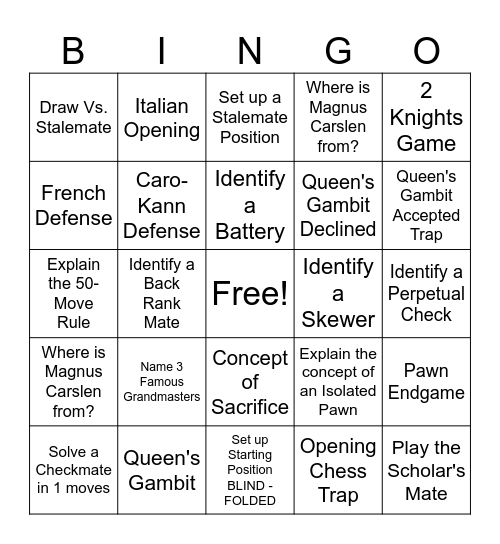 Chess Bingo Card