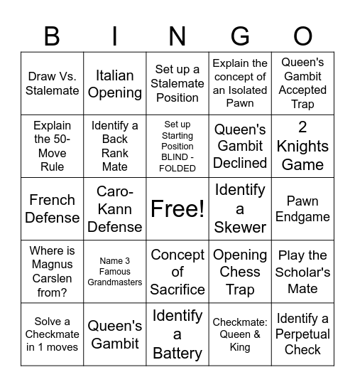 Chess Bingo Card