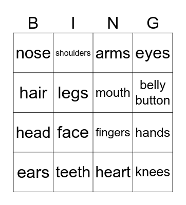 Bodyparts Bingo Card