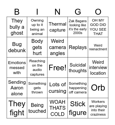 Ghost Adventures Bingo Card