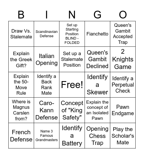 Chess Bingo Card