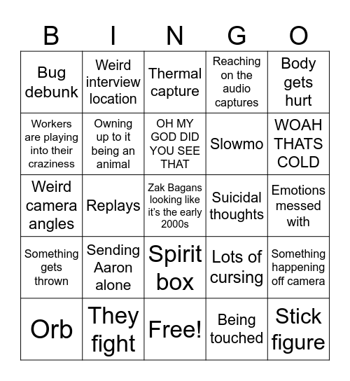 Ghost Adventures Bingo Card