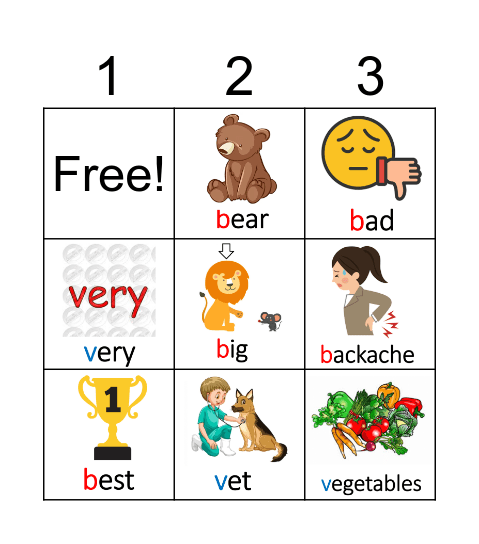 PRONUNCIATION B & V Bingo Card