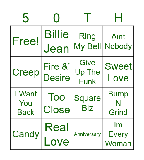 Song Edition Bingo Card