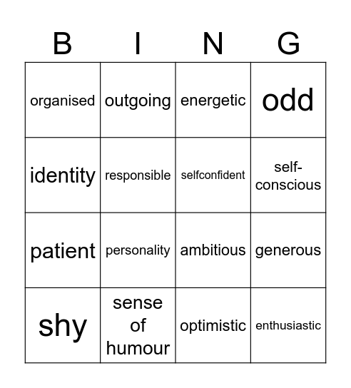 Secondary 3 - Unit 1 Who Am I? Bingo Card