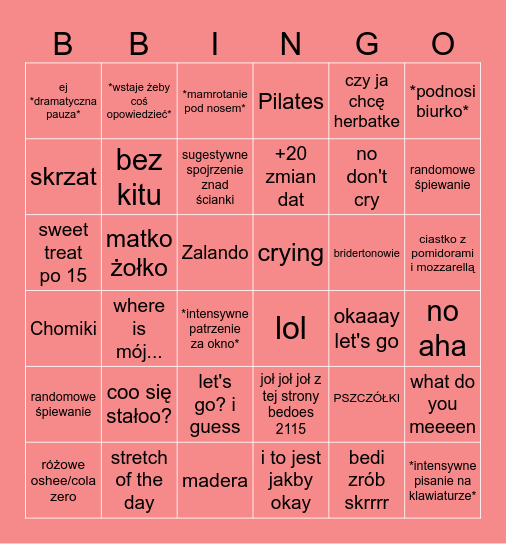 zuzia core Bingo Card