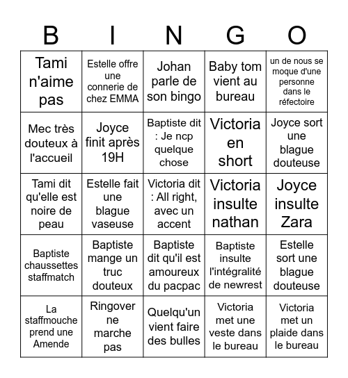 Staffmatch Bingo Card